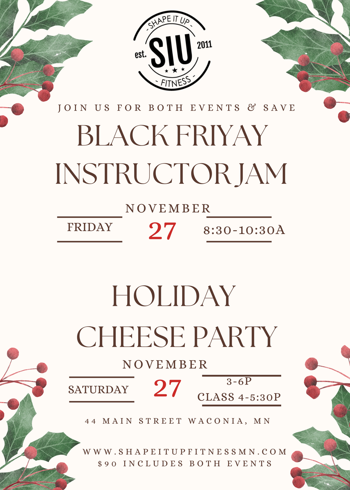 Black Friday Instructor Jam + Cheese Party $90