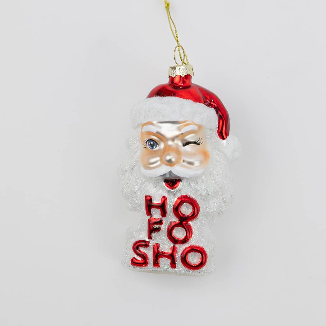 Ho Fo Sho - Winking Santa Glass Ornament
