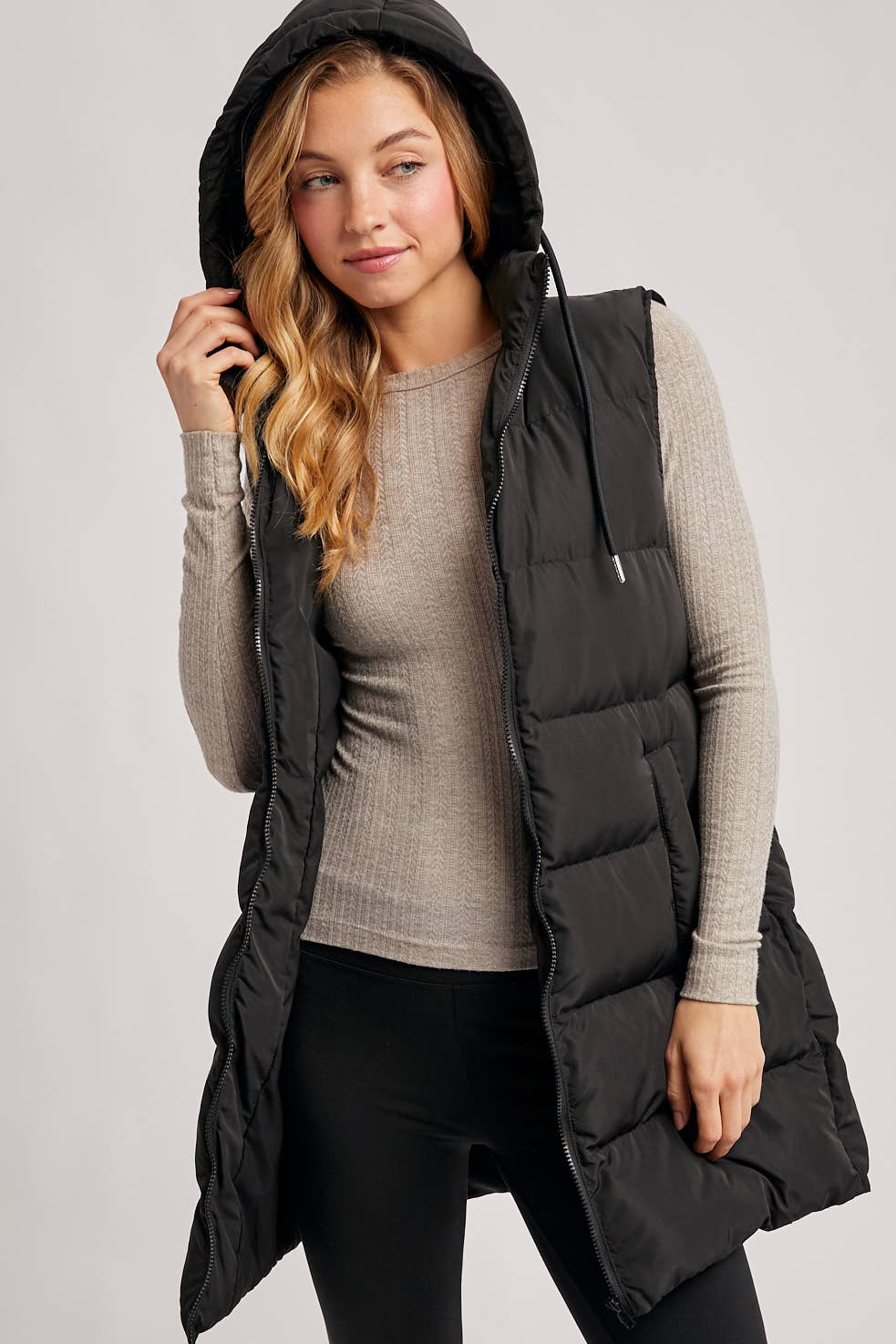 HOODED ZIPPER DOWN VEST