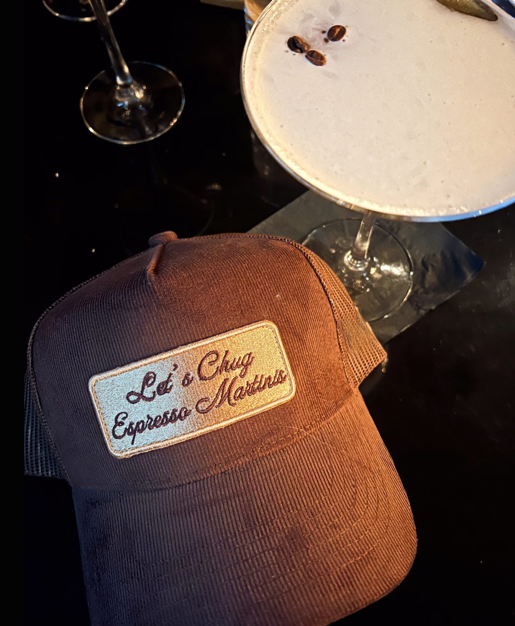 Let's Chug Espresso Martinis - Brown Corduroy Trucker Hat
