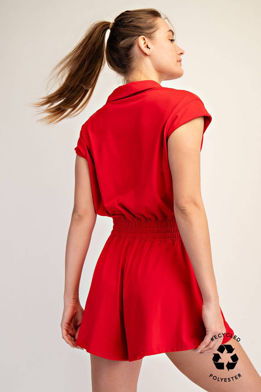 BUTTER SHORT SLEEVE QUARTER ZIP ROMPER