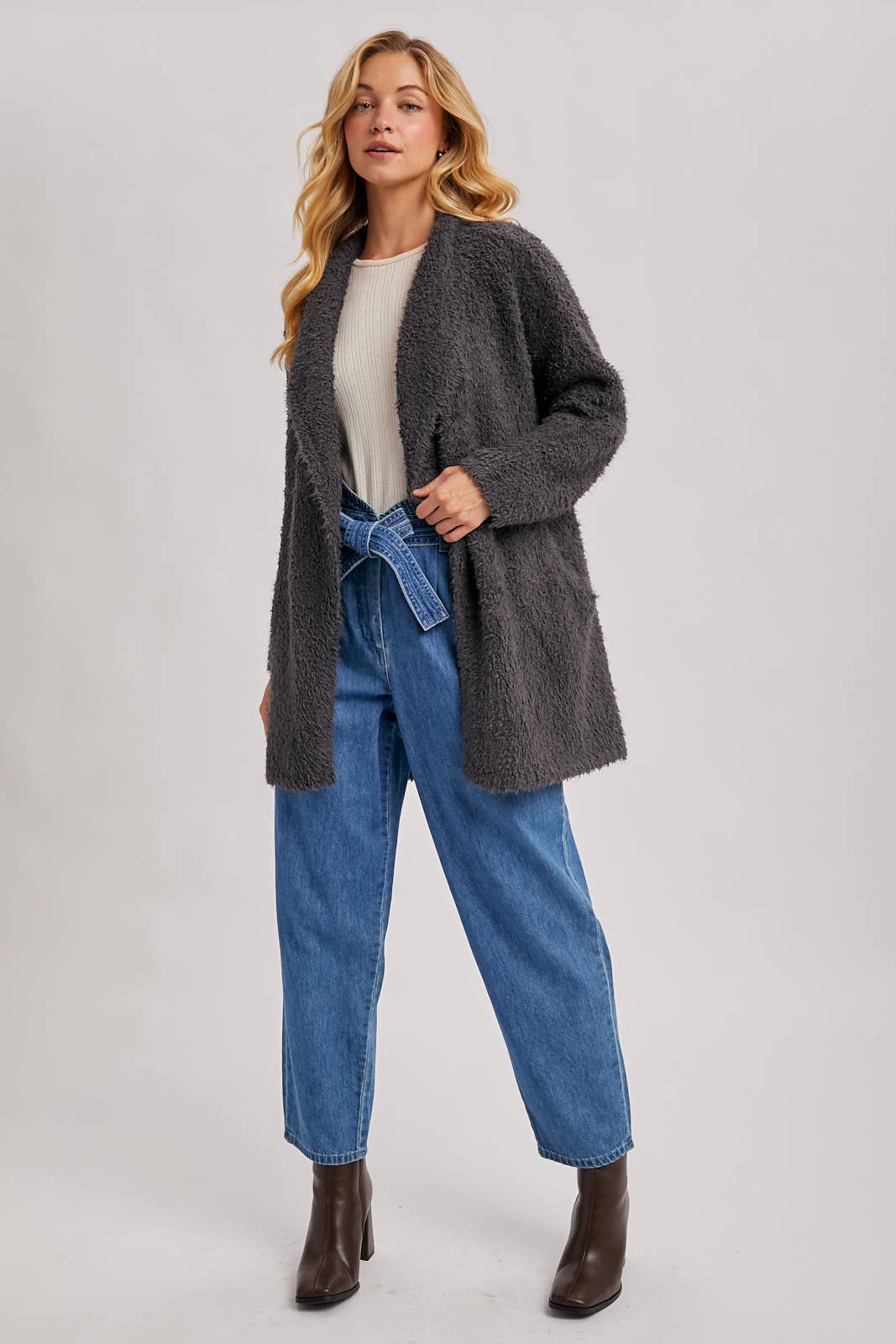 SOFT FUZZY DRAPE FRONT CARDIGAN
