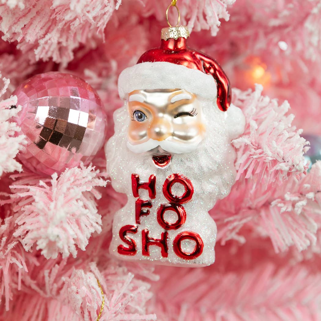 Ho Fo Sho - Winking Santa Glass Ornament