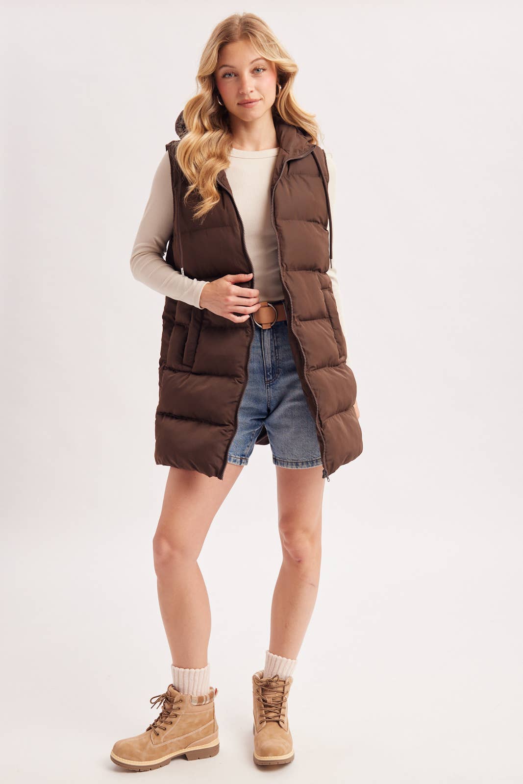HOODED ZIPPER DOWN VEST