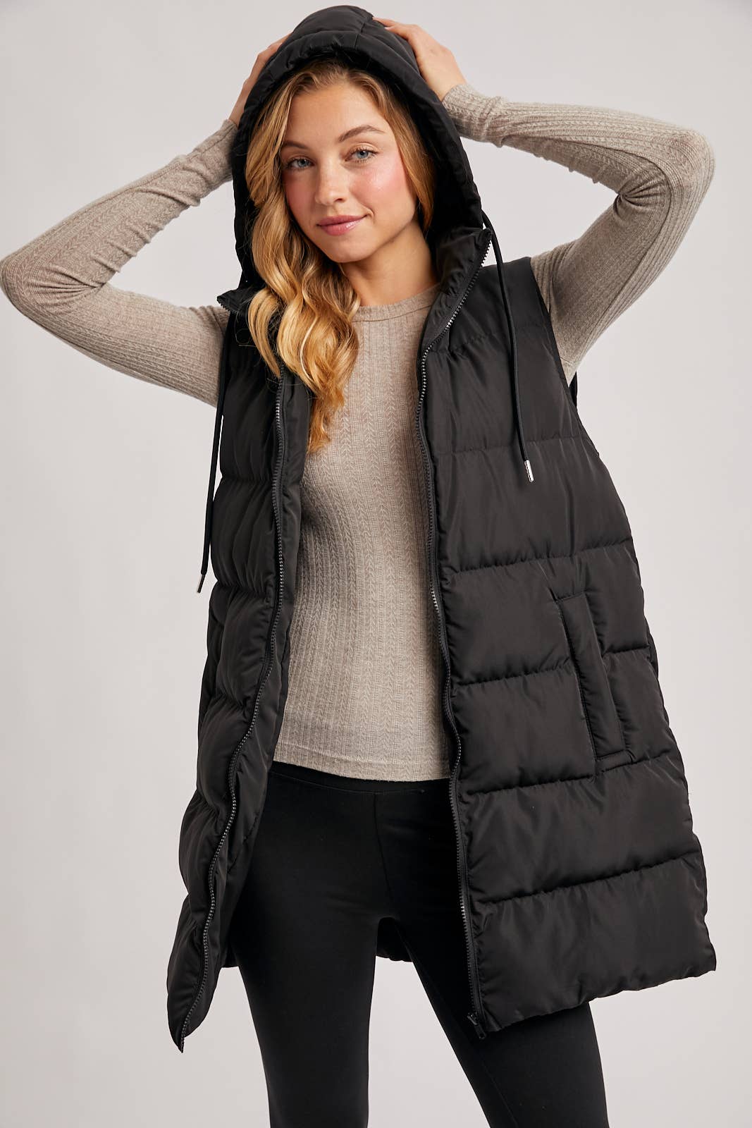 HOODED ZIPPER DOWN VEST