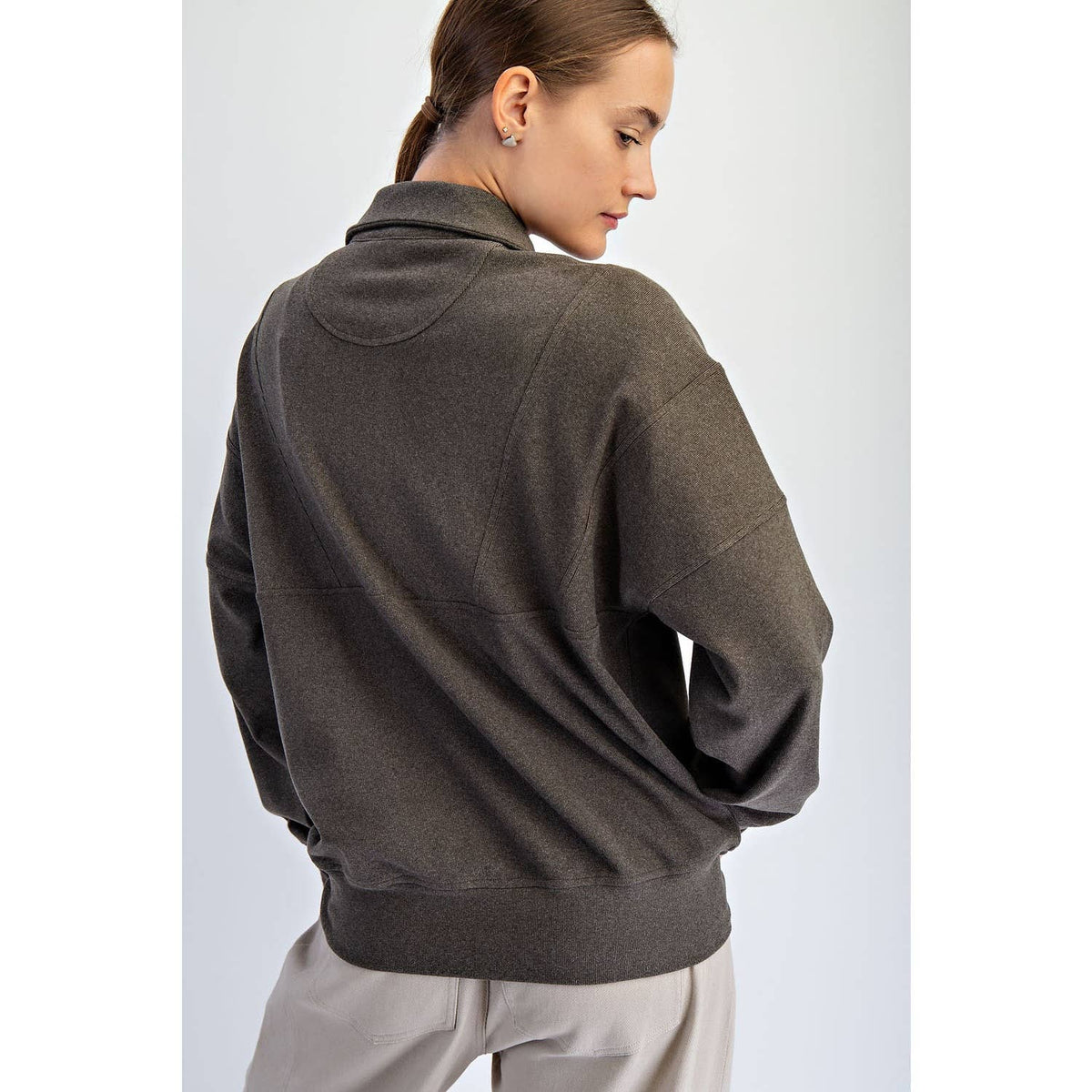 BRUSHED RIB QUARTER ZIP PULLOVER