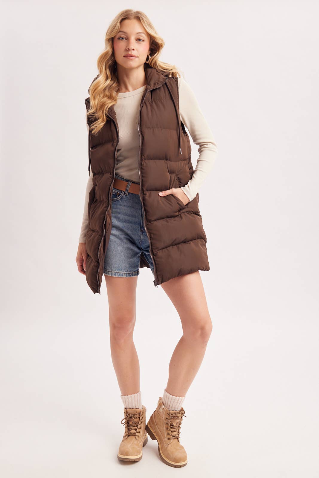 HOODED ZIPPER DOWN VEST
