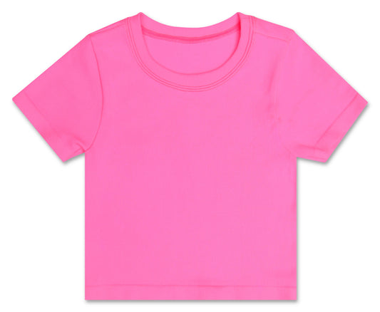 PINK RIBBED SHORT SLEEVE SHIRT S/M 7-10