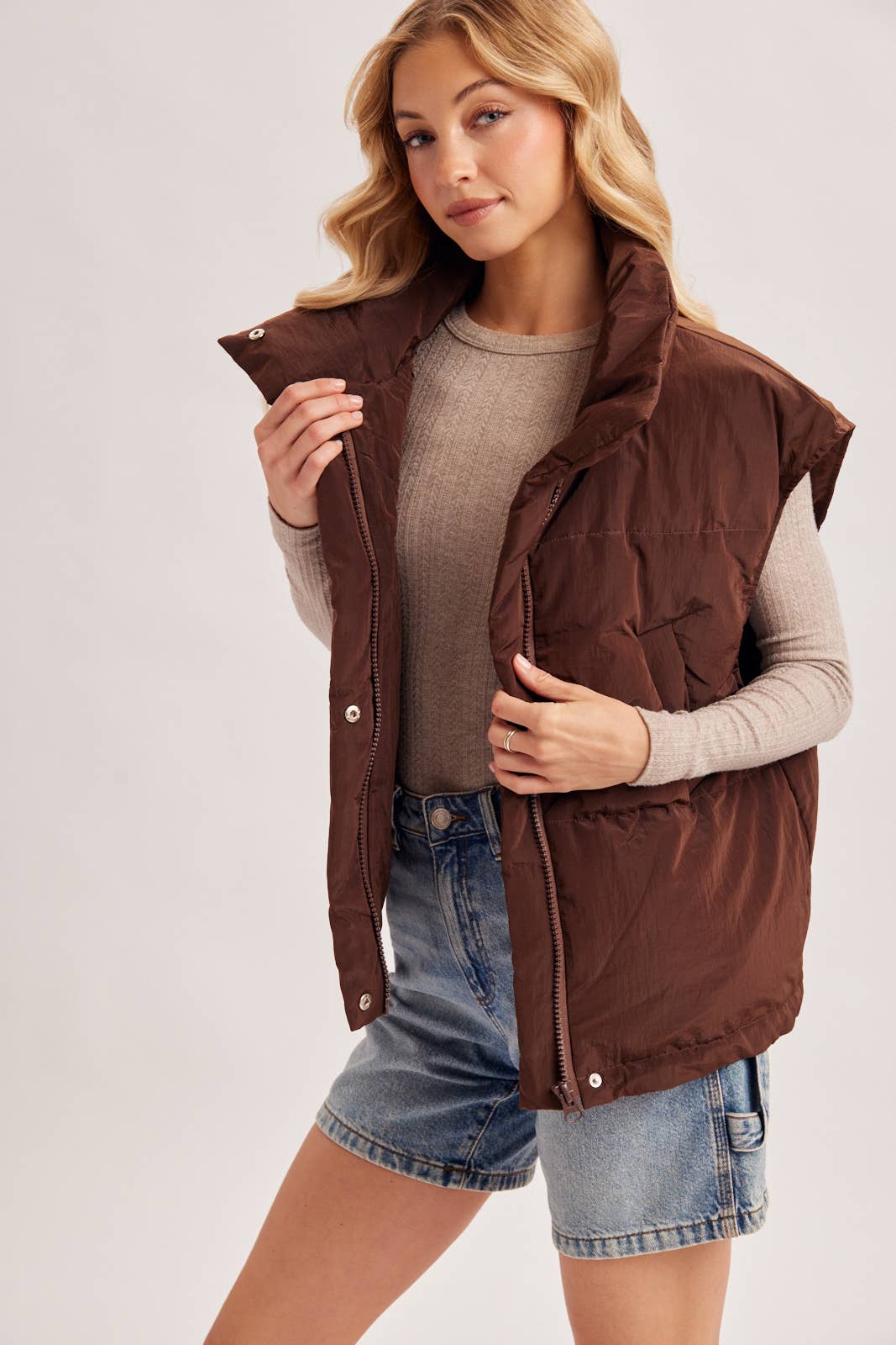 OVERSIZE HIGH NECK QUILTED PUFFER VEST