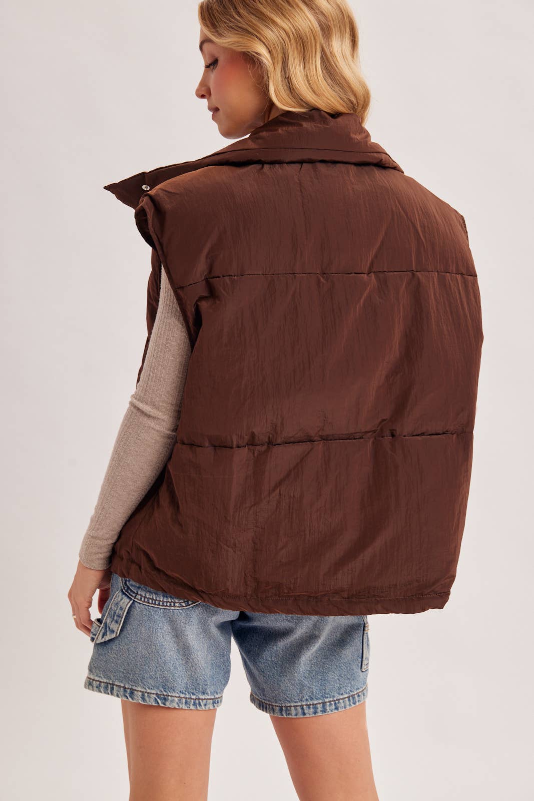 OVERSIZE HIGH NECK QUILTED PUFFER VEST