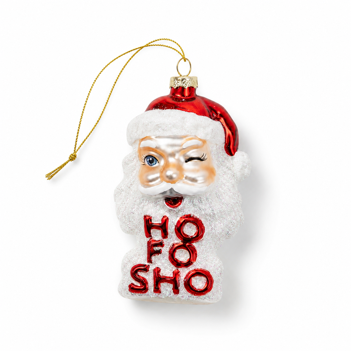 Ho Fo Sho - Winking Santa Glass Ornament