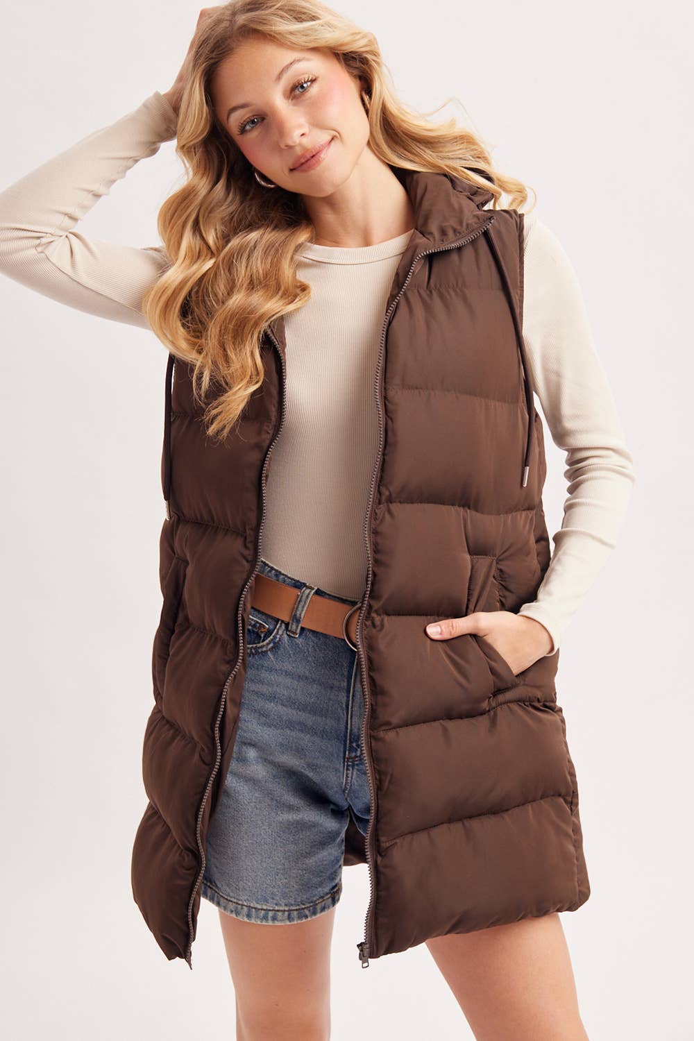 HOODED ZIPPER DOWN VEST