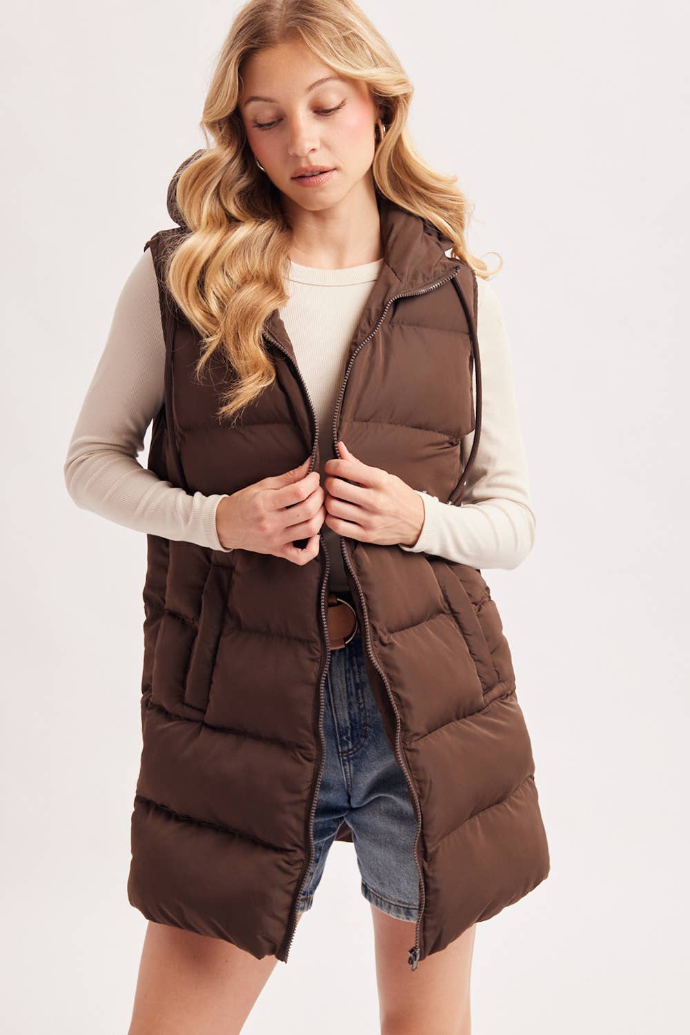 HOODED ZIPPER DOWN VEST
