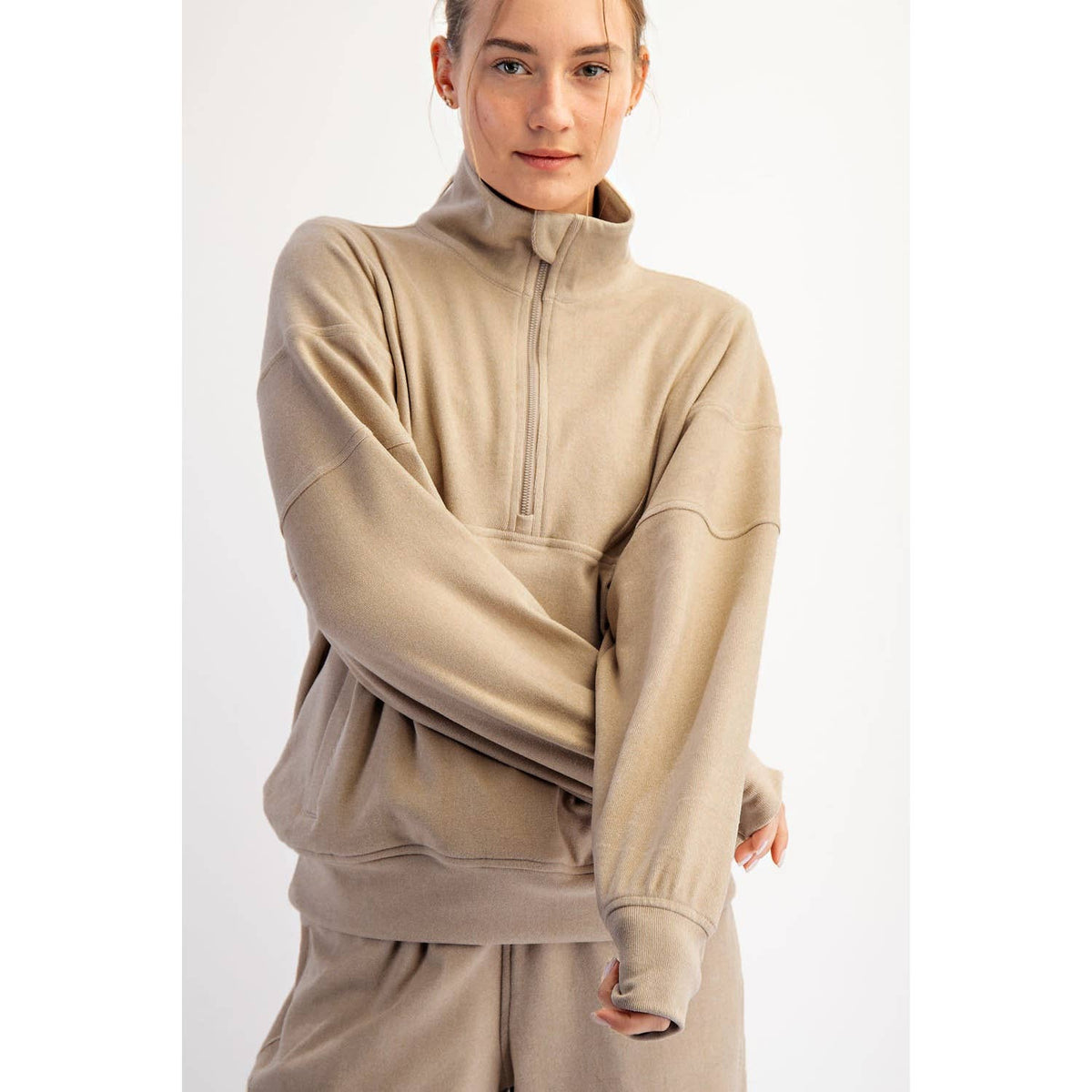 BRUSHED RIB QUARTER ZIP PULLOVER