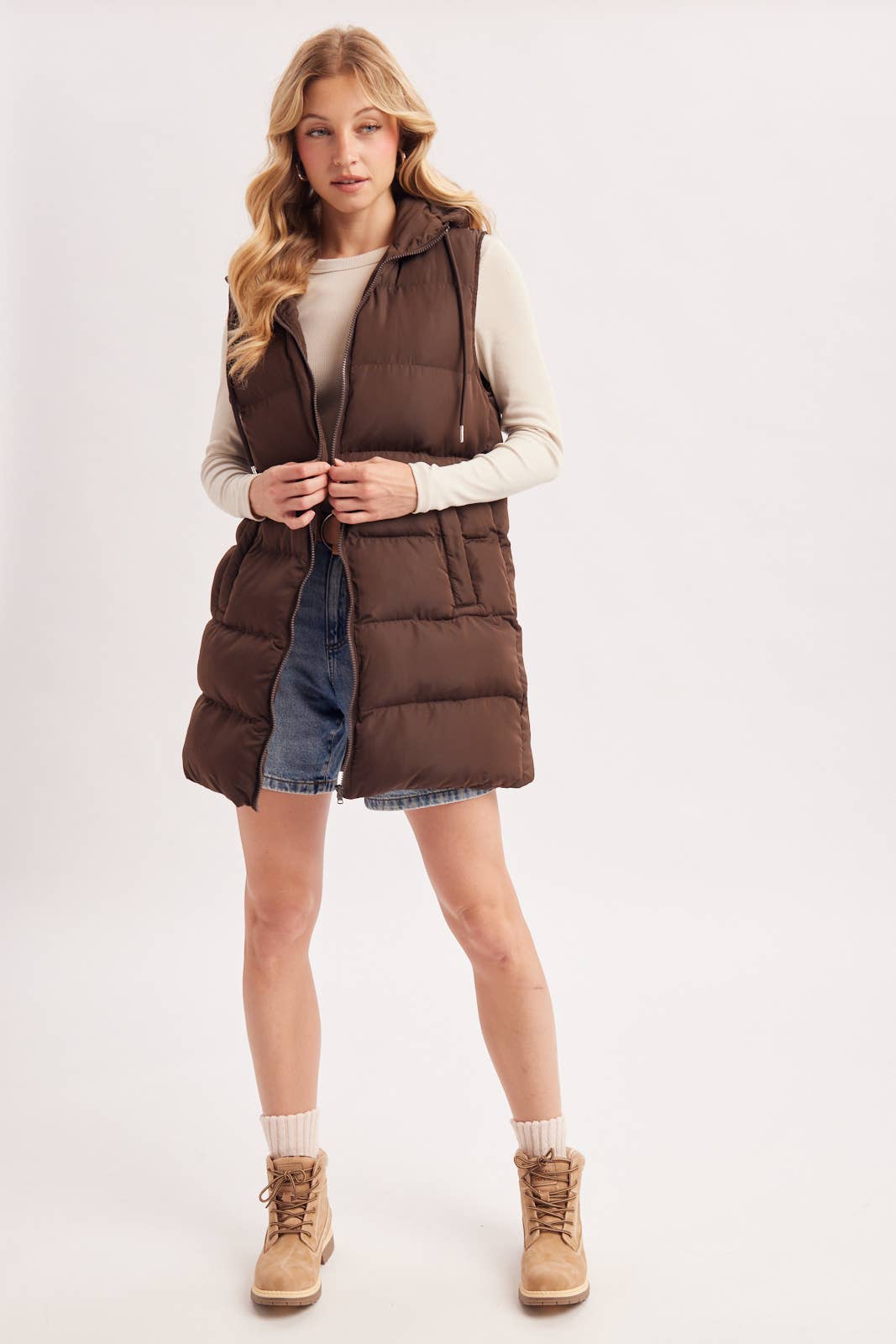 HOODED ZIPPER DOWN VEST