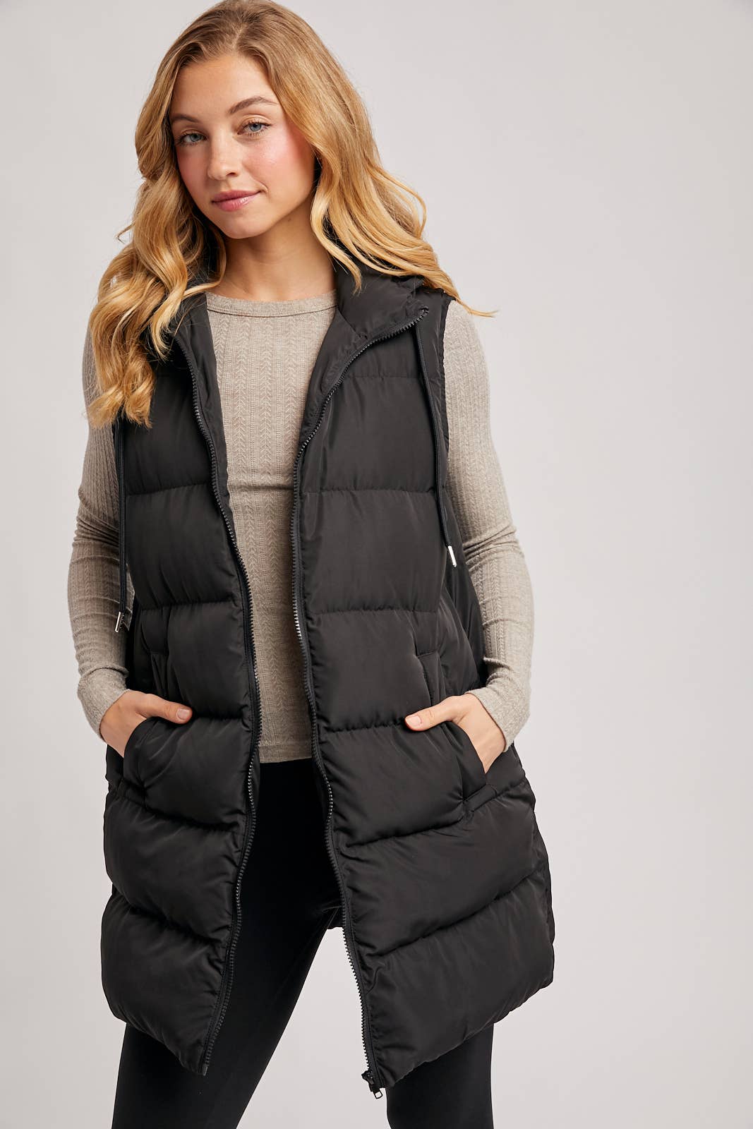 HOODED ZIPPER DOWN VEST