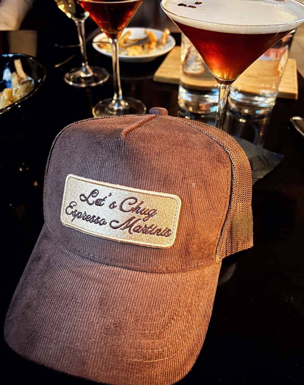 Let's Chug Espresso Martinis - Brown Corduroy Trucker Hat