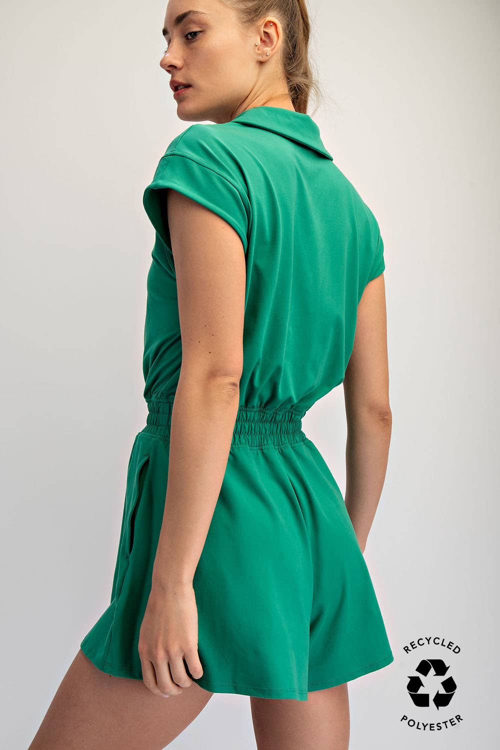 BUTTER SHORT SLEEVE QUARTER ZIP ROMPER