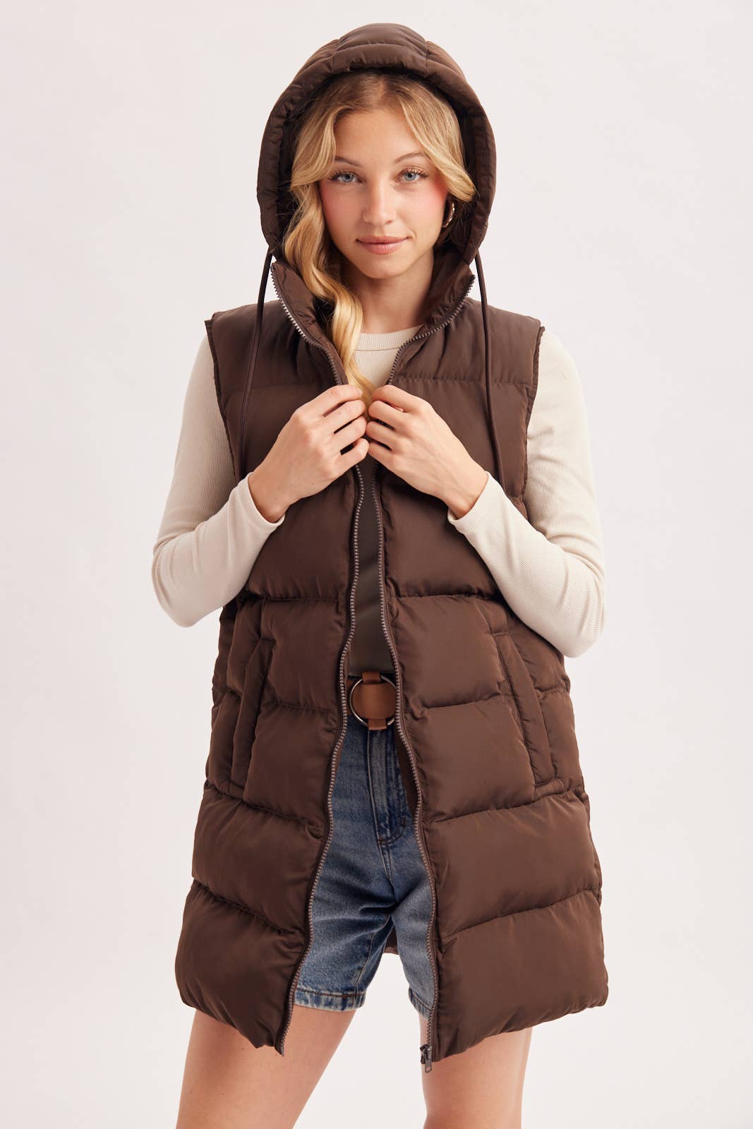 HOODED ZIPPER DOWN VEST