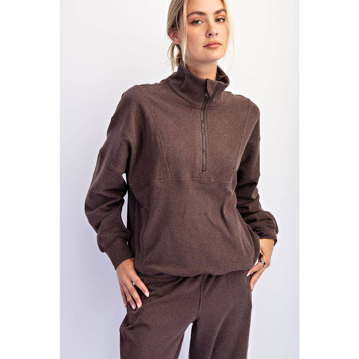 BRUSHED RIB QUARTER ZIP PULLOVER