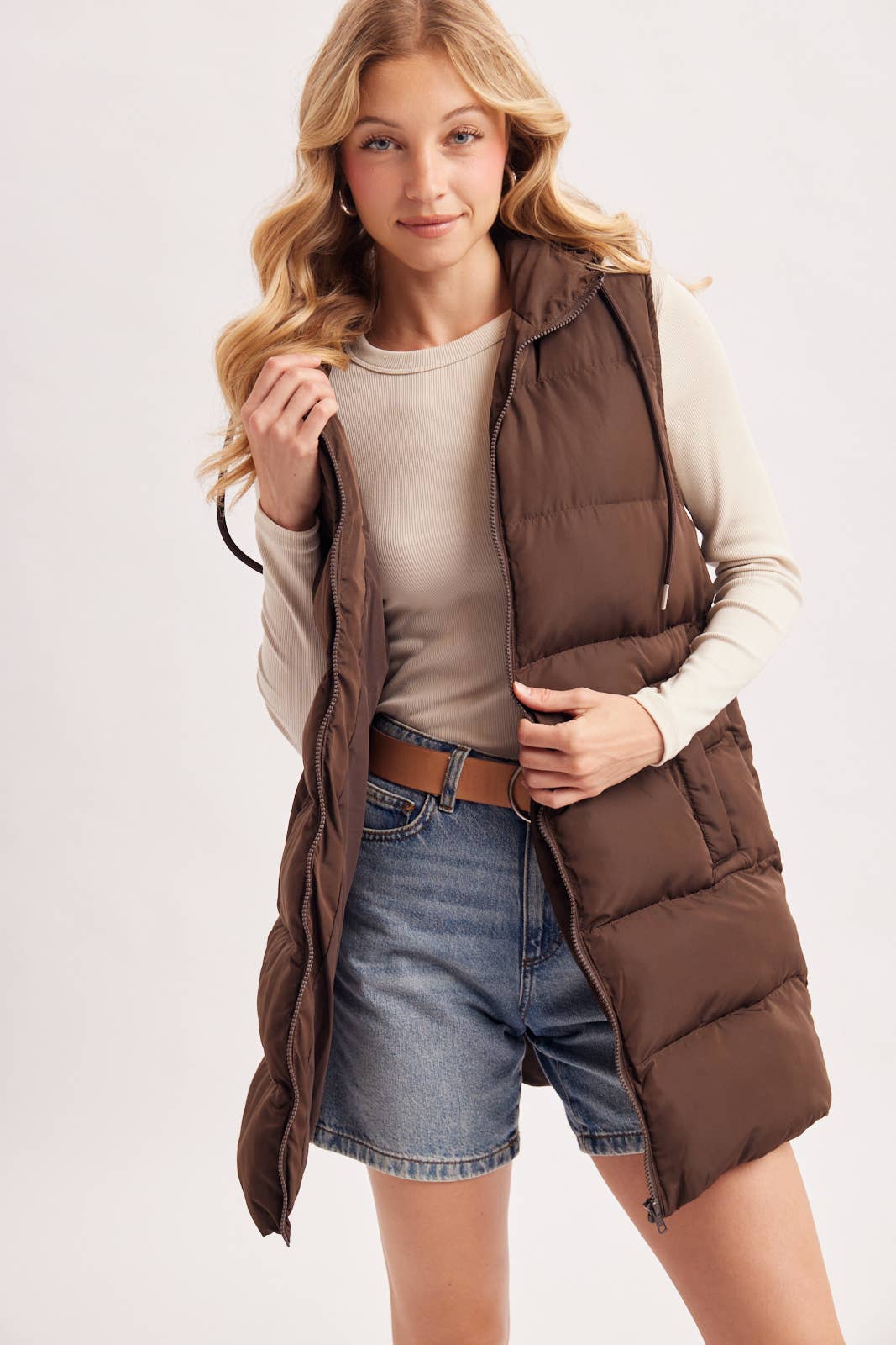 HOODED ZIPPER DOWN VEST