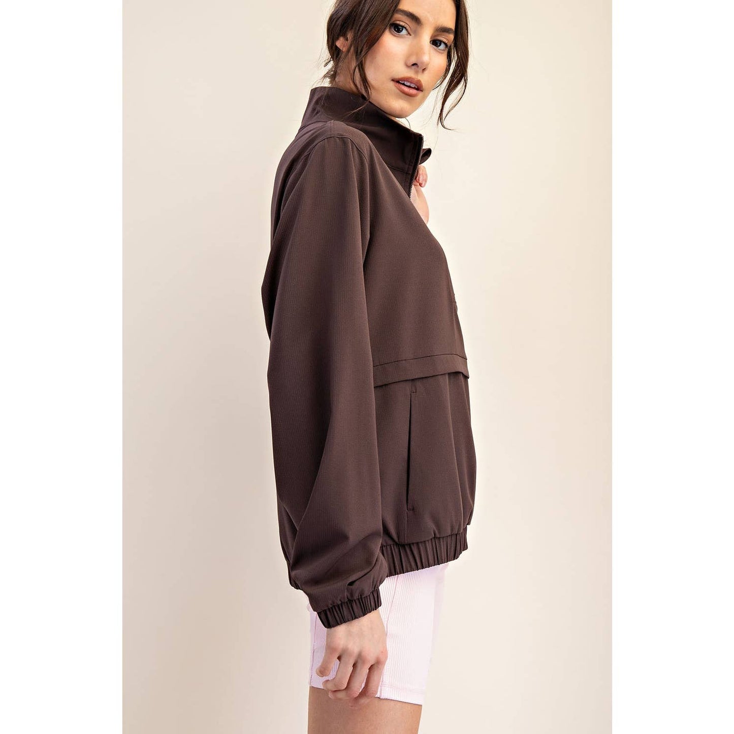 CRINKLE WOVEN QUARTER ZIP ACTIVE JACKET
