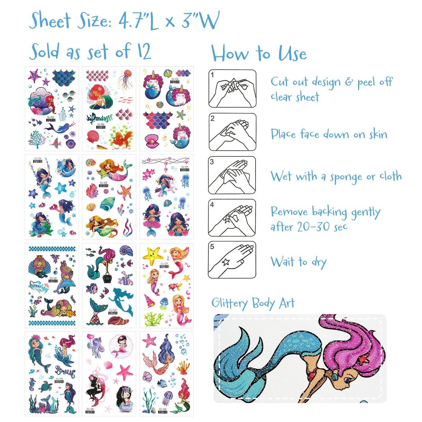 Glitter Temporary Tattoos Mermaids
