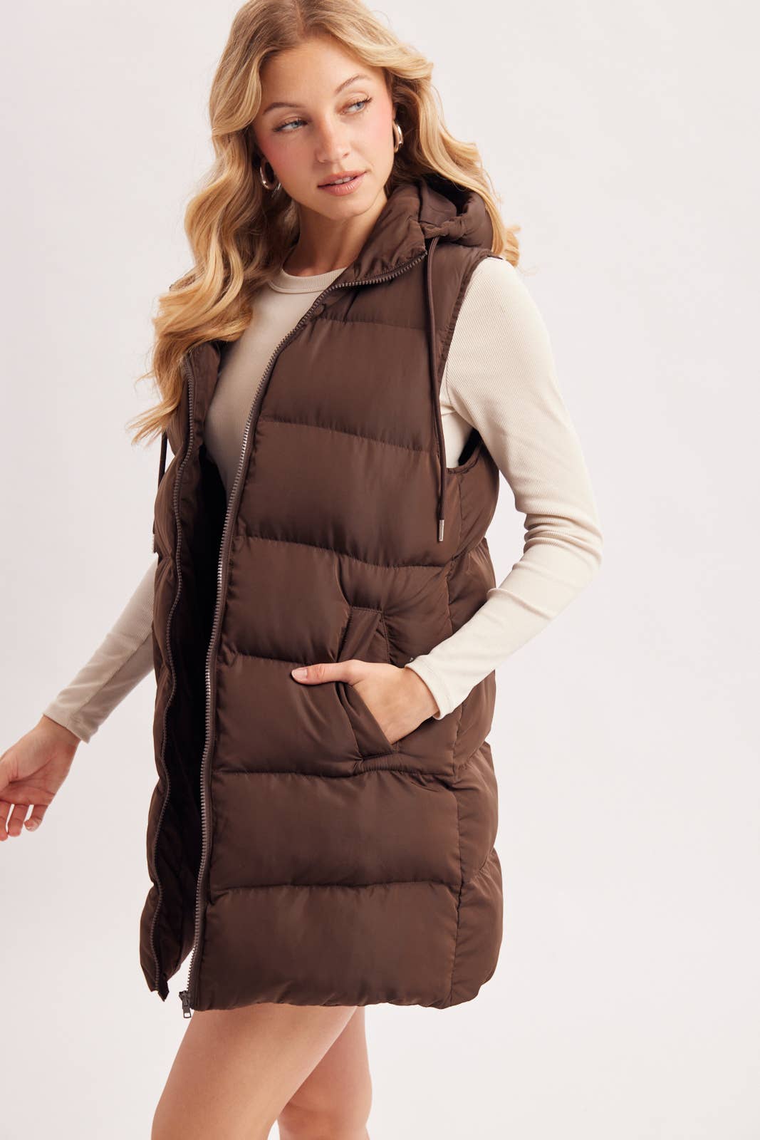 HOODED ZIPPER DOWN VEST