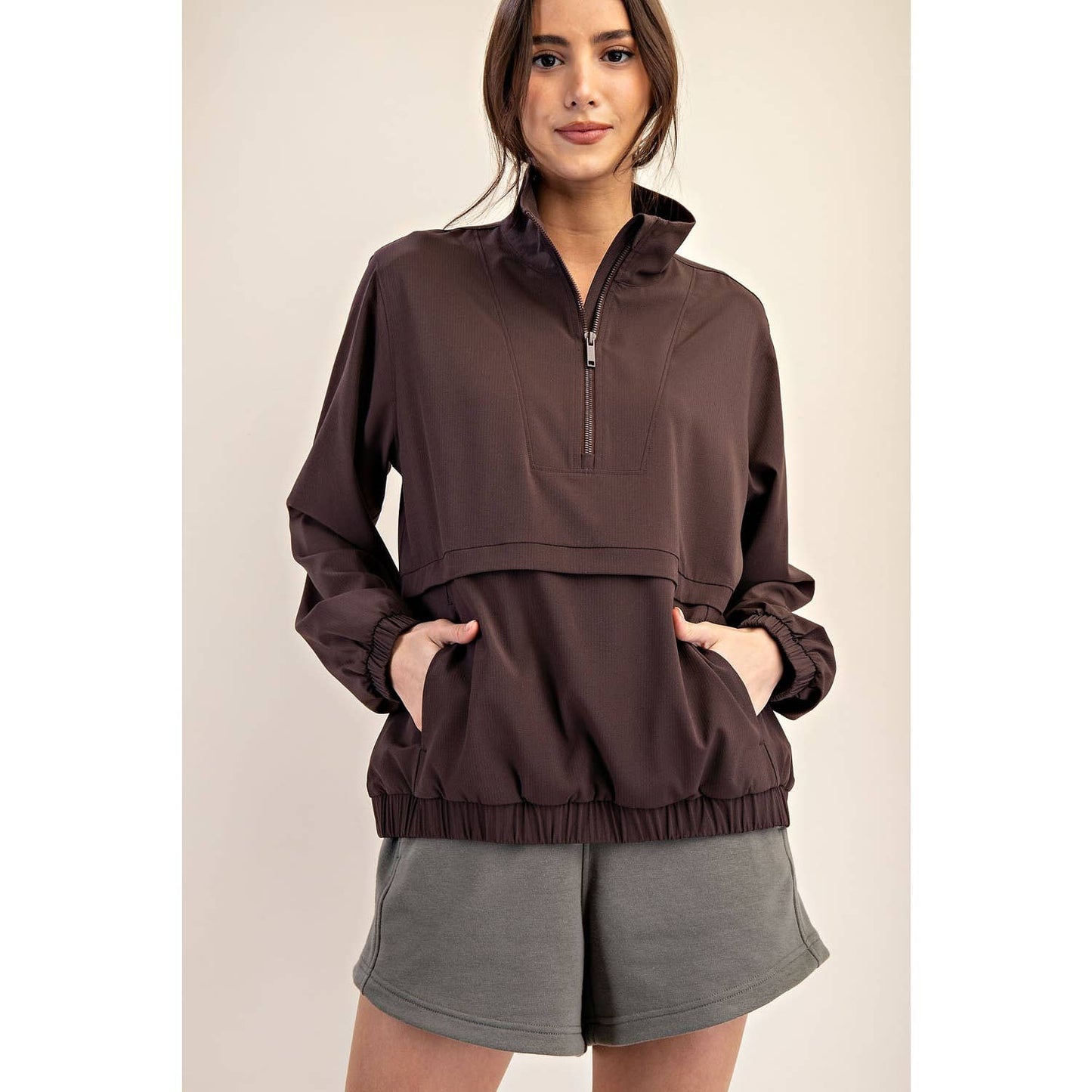 CRINKLE WOVEN QUARTER ZIP ACTIVE JACKET