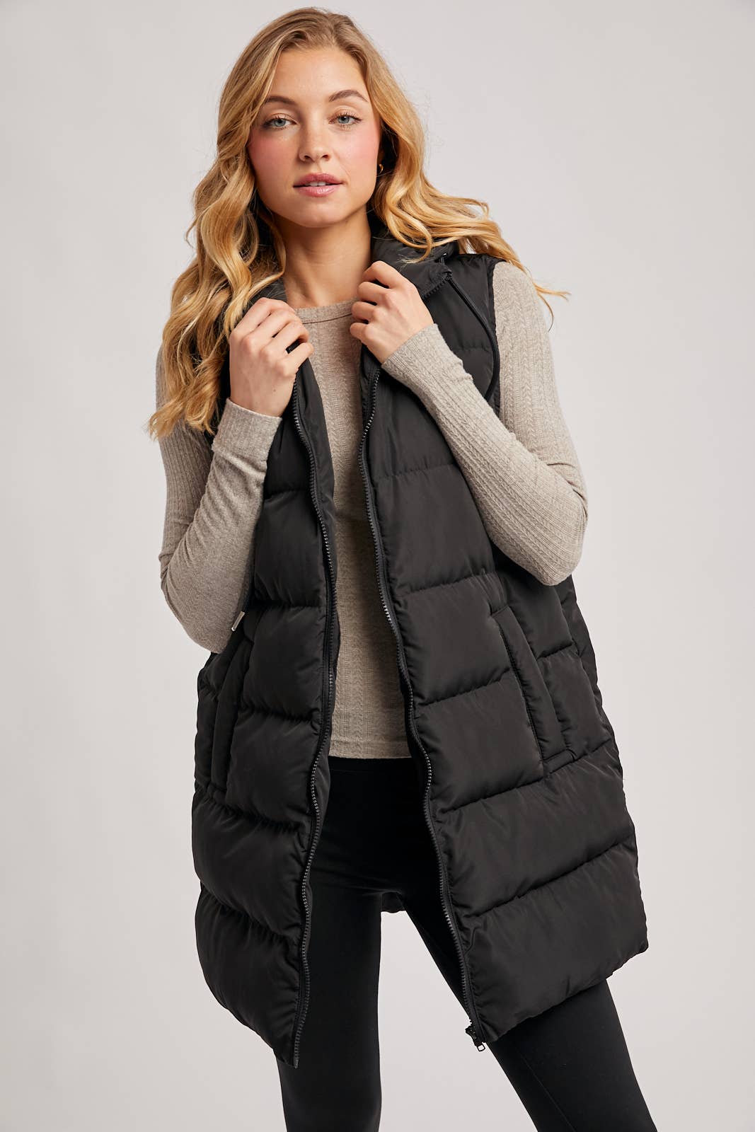HOODED ZIPPER DOWN VEST