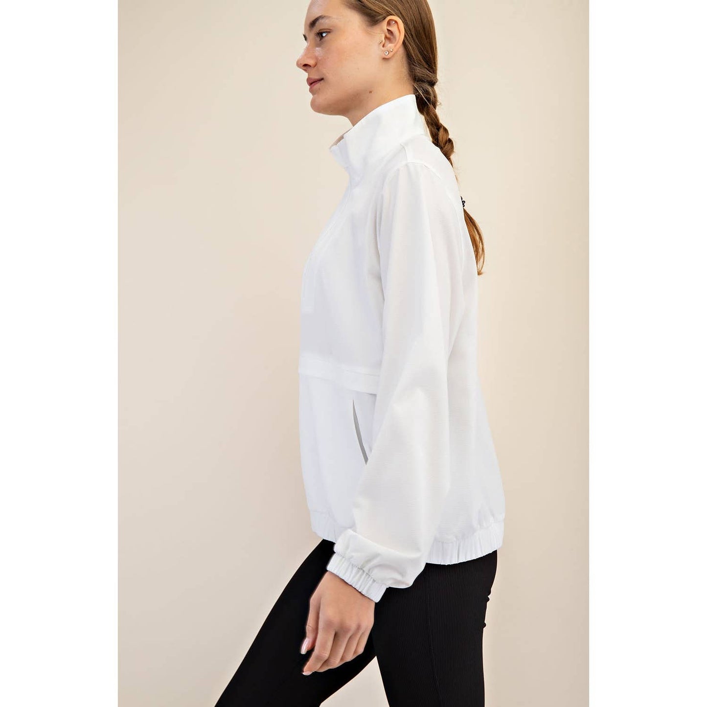 CRINKLE WOVEN QUARTER ZIP ACTIVE JACKET