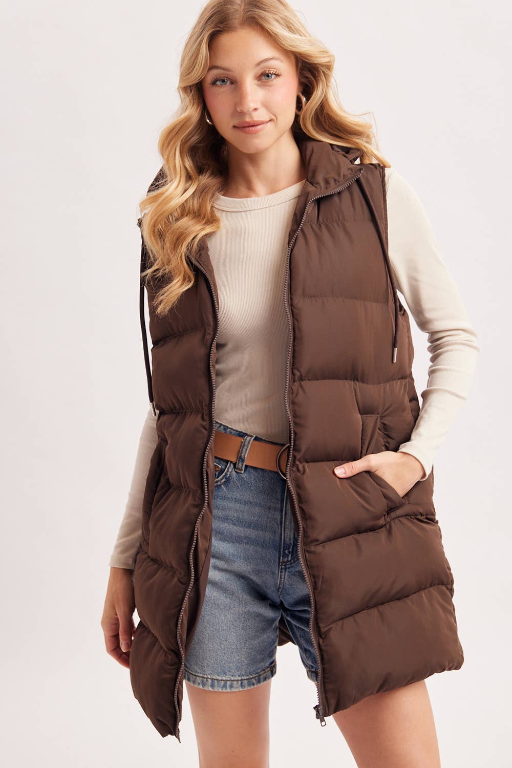 HOODED ZIPPER DOWN VEST