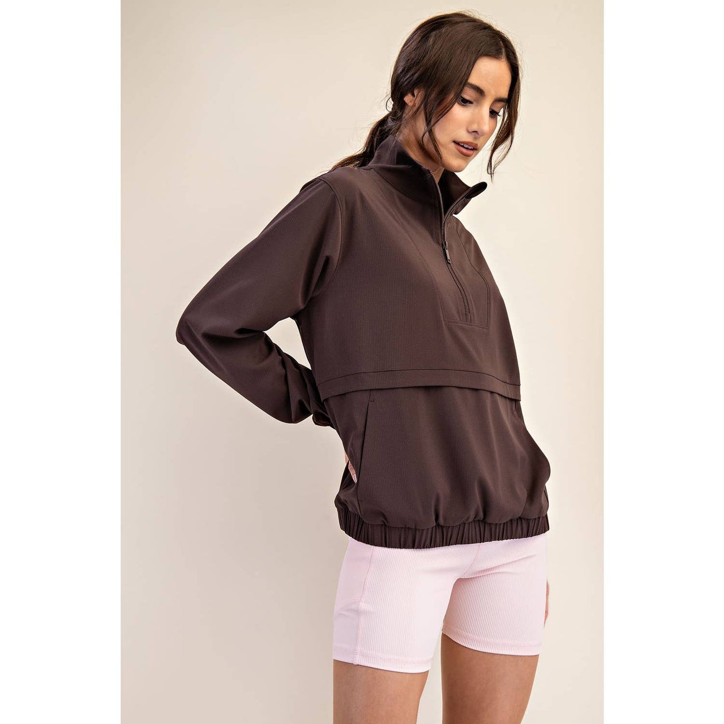 CRINKLE WOVEN QUARTER ZIP ACTIVE JACKET