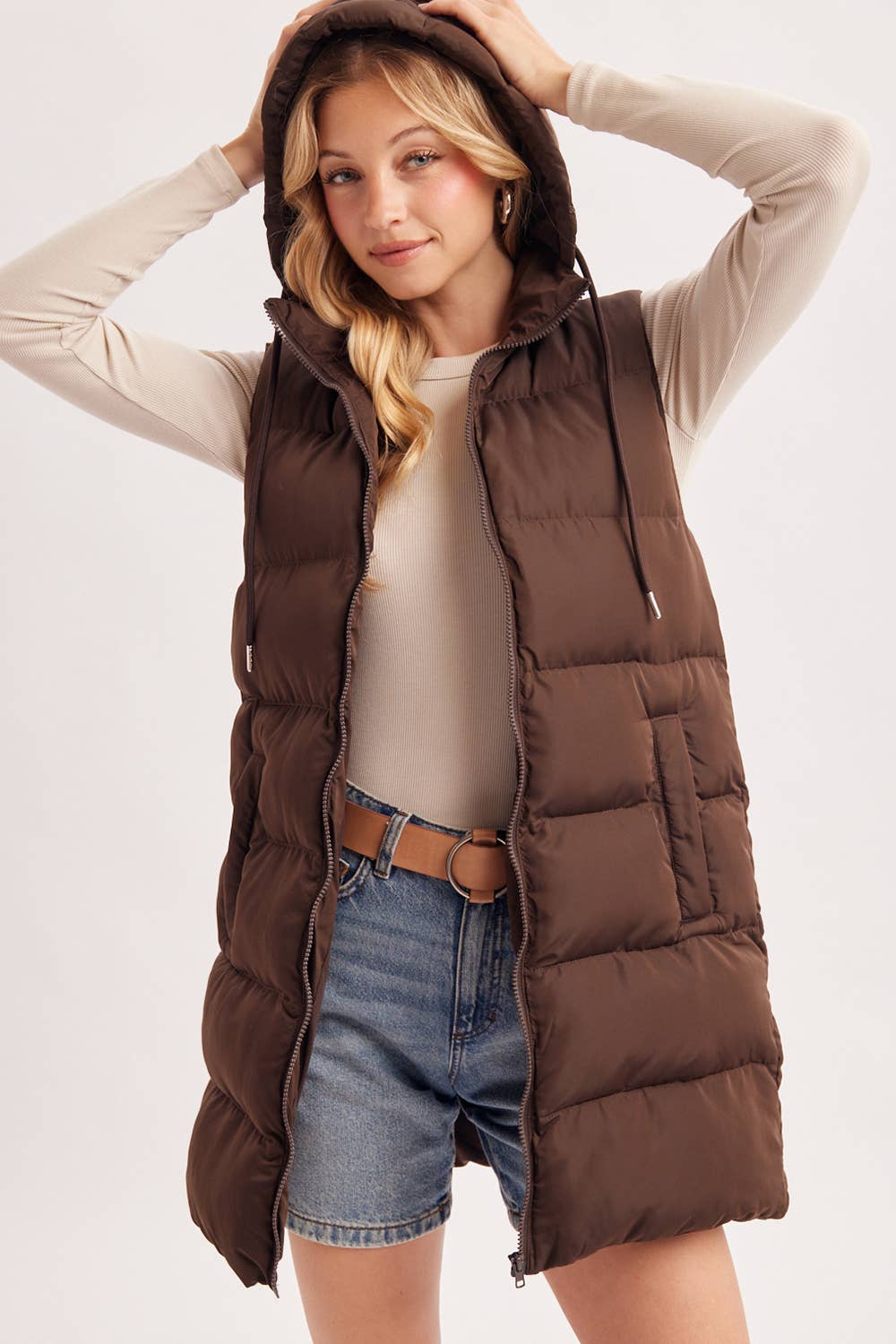 HOODED ZIPPER DOWN VEST