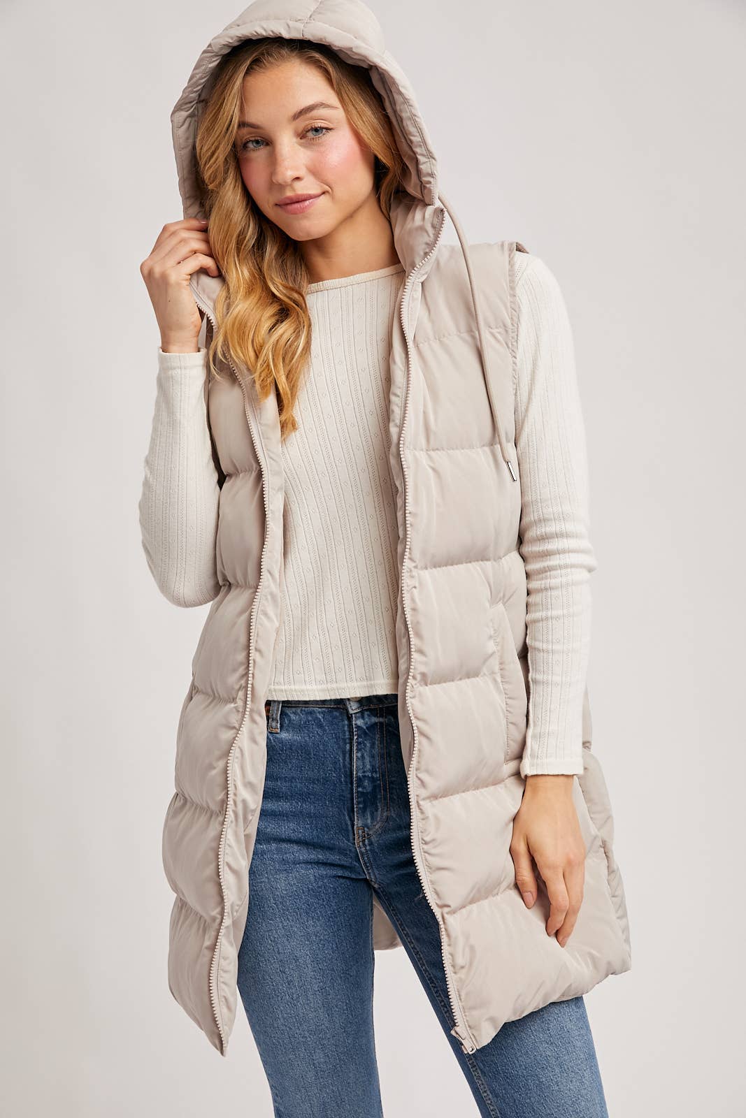 HOODED ZIPPER DOWN VEST