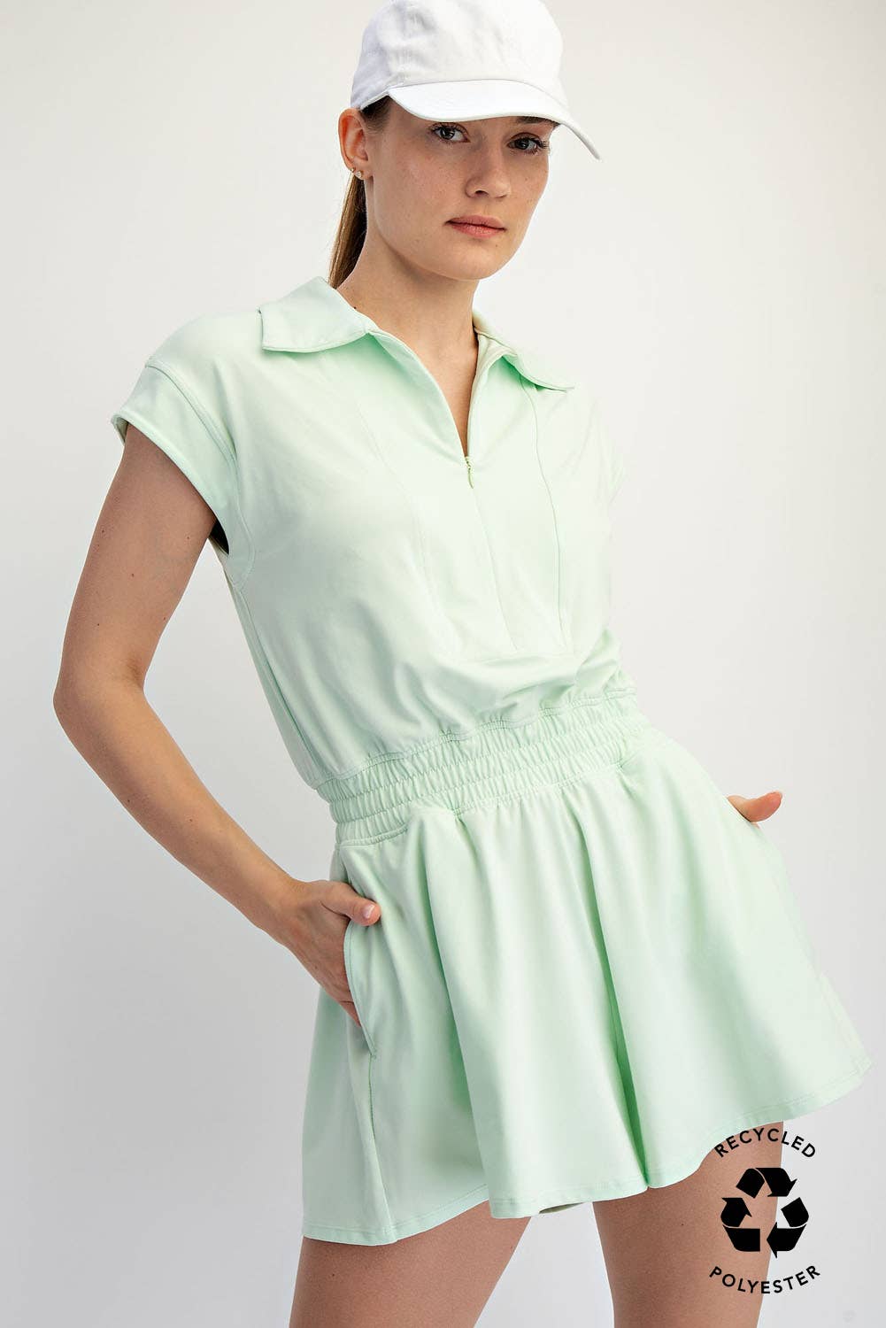 BUTTER SHORT SLEEVE QUARTER ZIP ROMPER