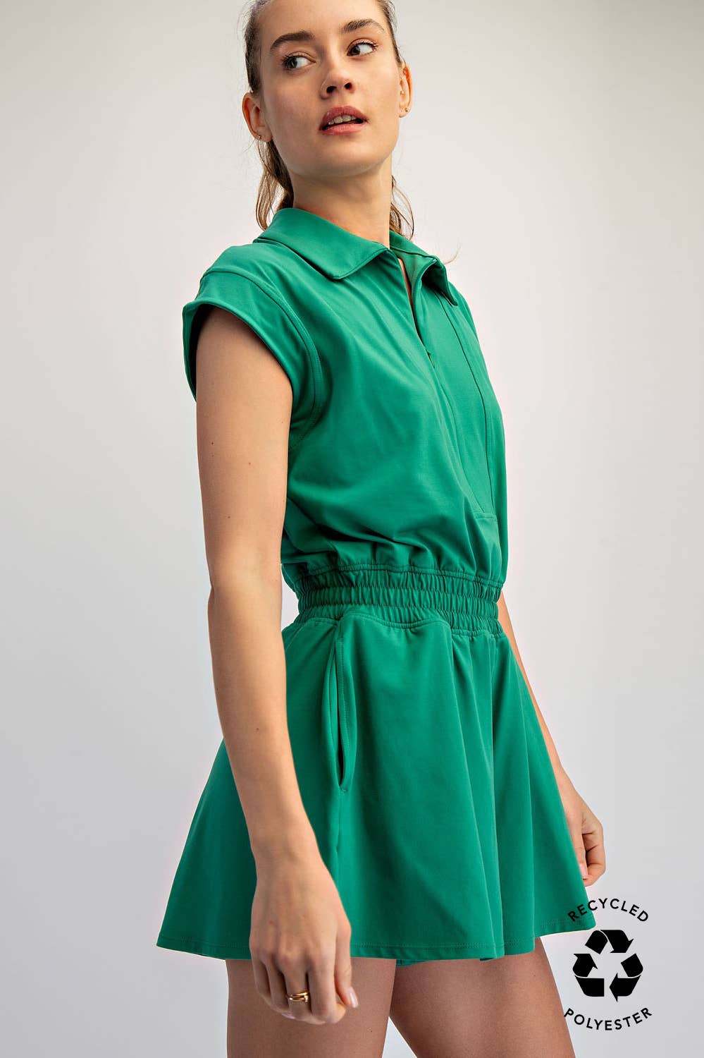 BUTTER SHORT SLEEVE QUARTER ZIP ROMPER