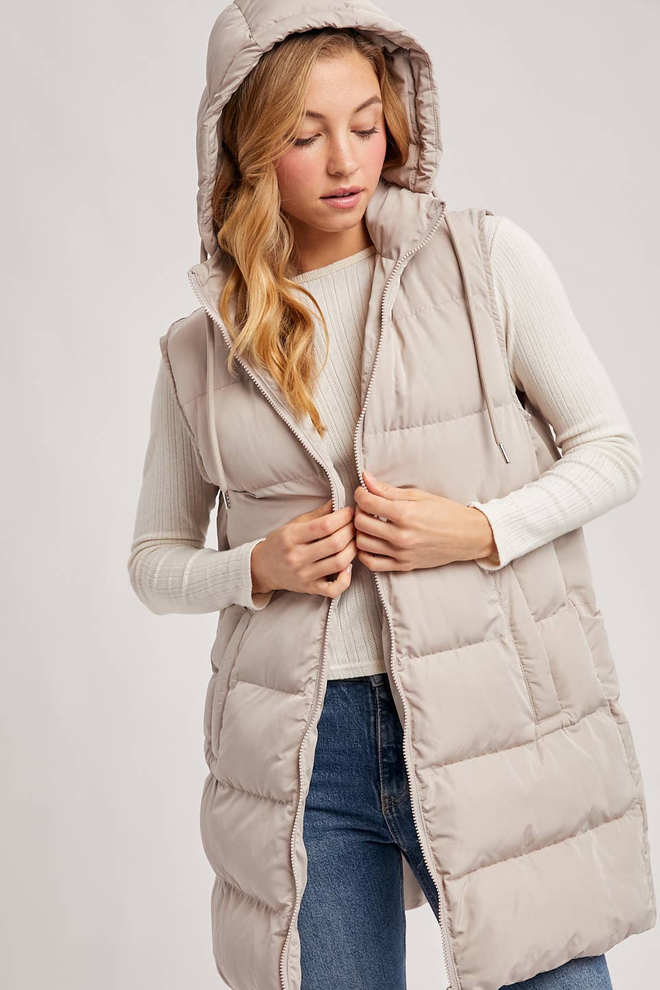 HOODED ZIPPER DOWN VEST