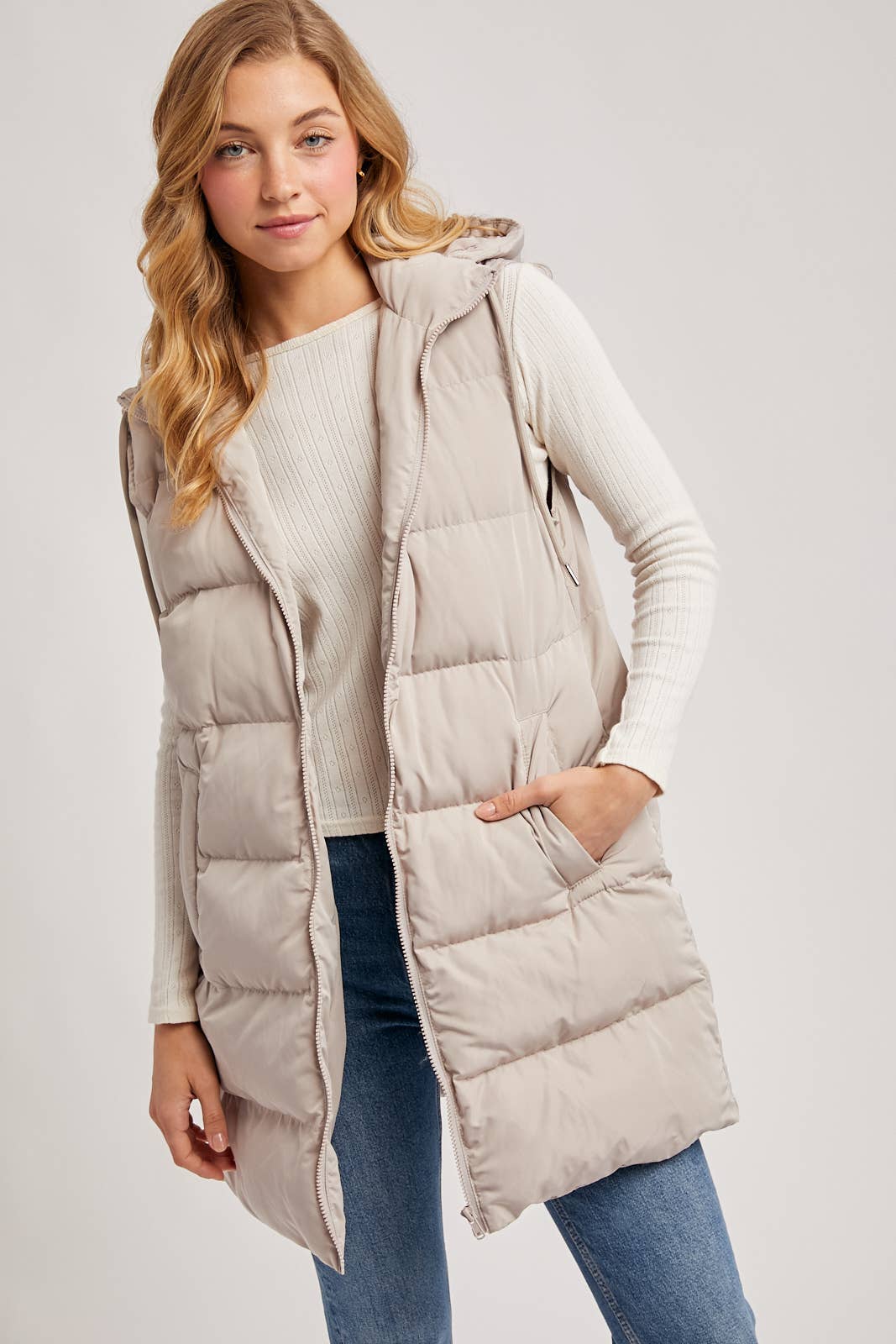 HOODED ZIPPER DOWN VEST