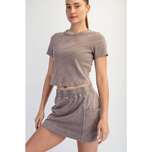 MINERAL WASHED COTTON RIB CROPPED TEE