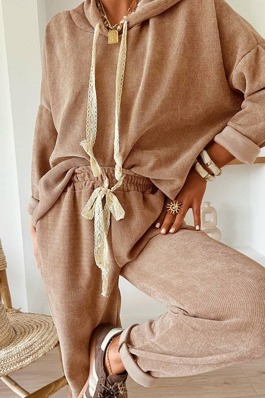 Drawstring Pullover Corduroy Sweatpants -Smoke Gray
