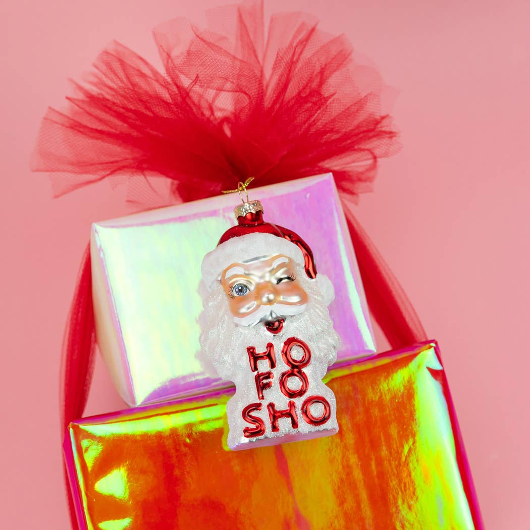 Ho Fo Sho - Winking Santa Glass Ornament