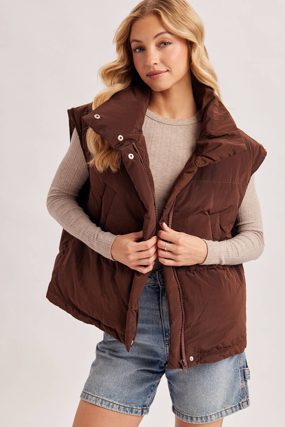 OVERSIZE HIGH NECK QUILTED PUFFER VEST