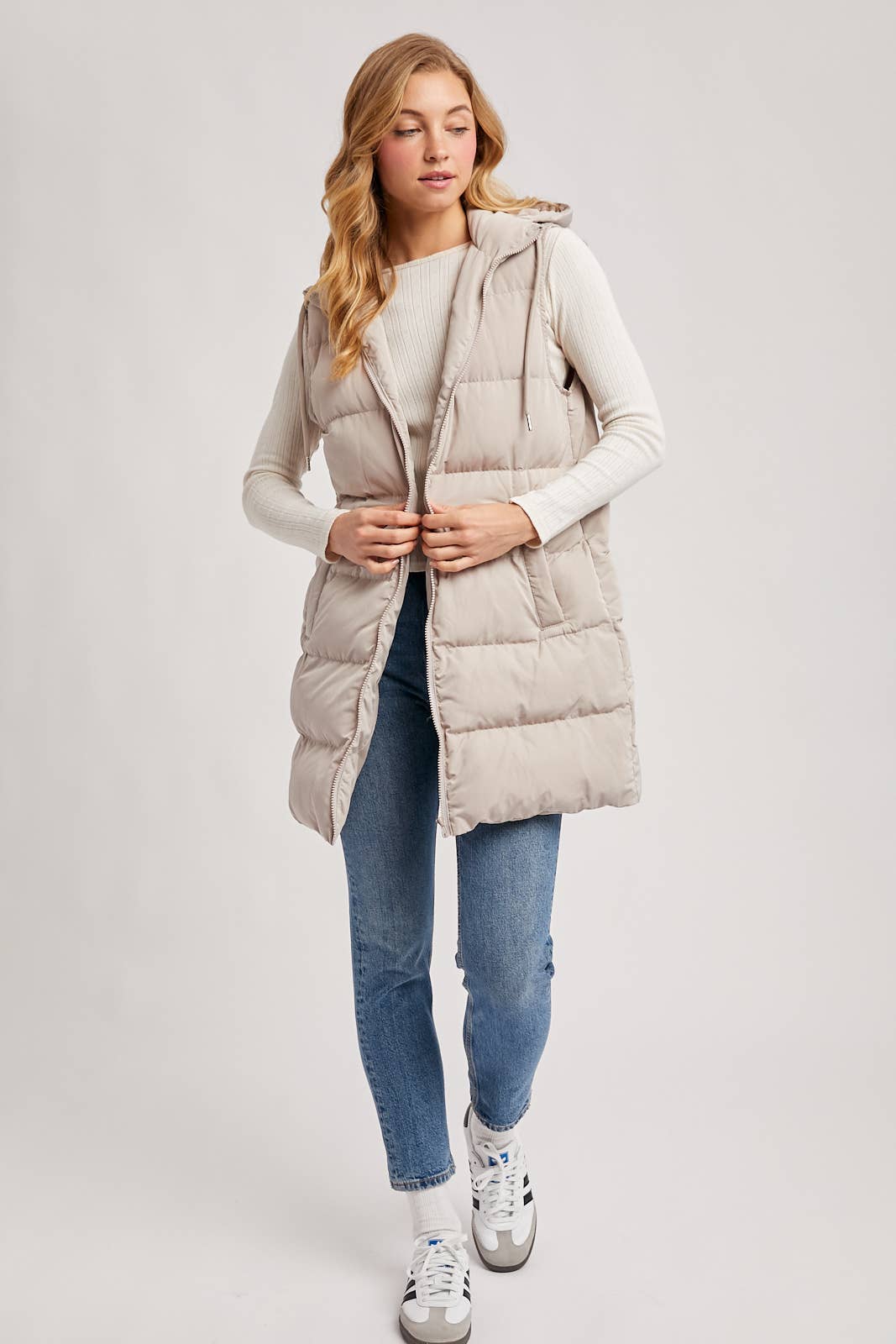 HOODED ZIPPER DOWN VEST
