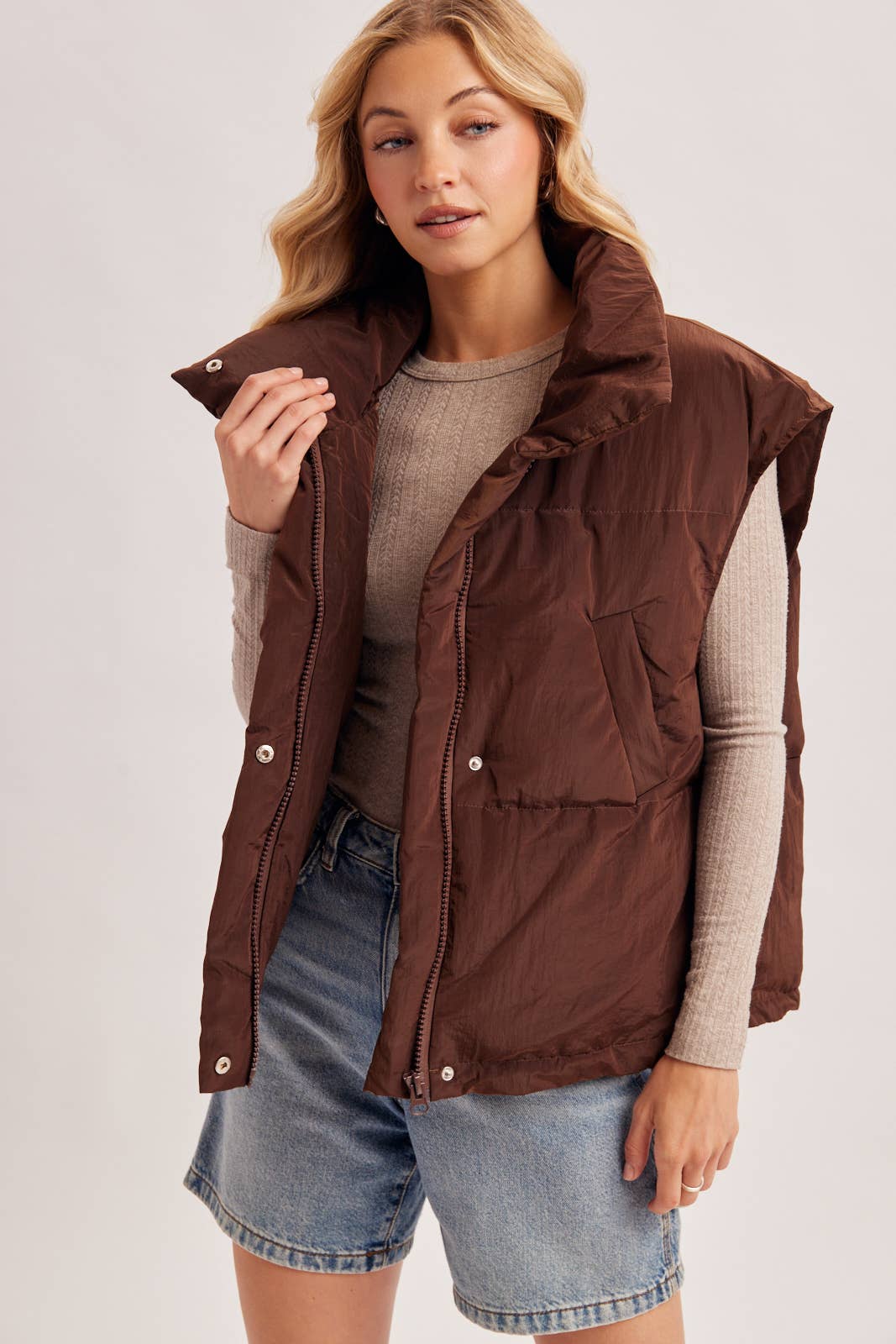 OVERSIZE HIGH NECK QUILTED PUFFER VEST