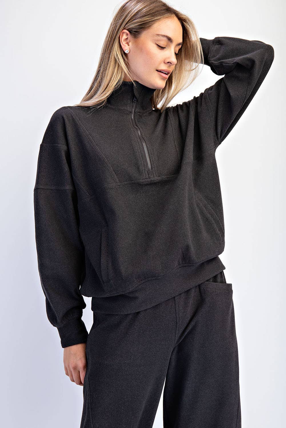BRUSHED RIB QUARTER ZIP PULLOVER