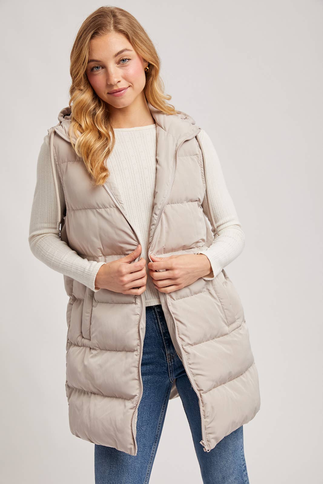 HOODED ZIPPER DOWN VEST