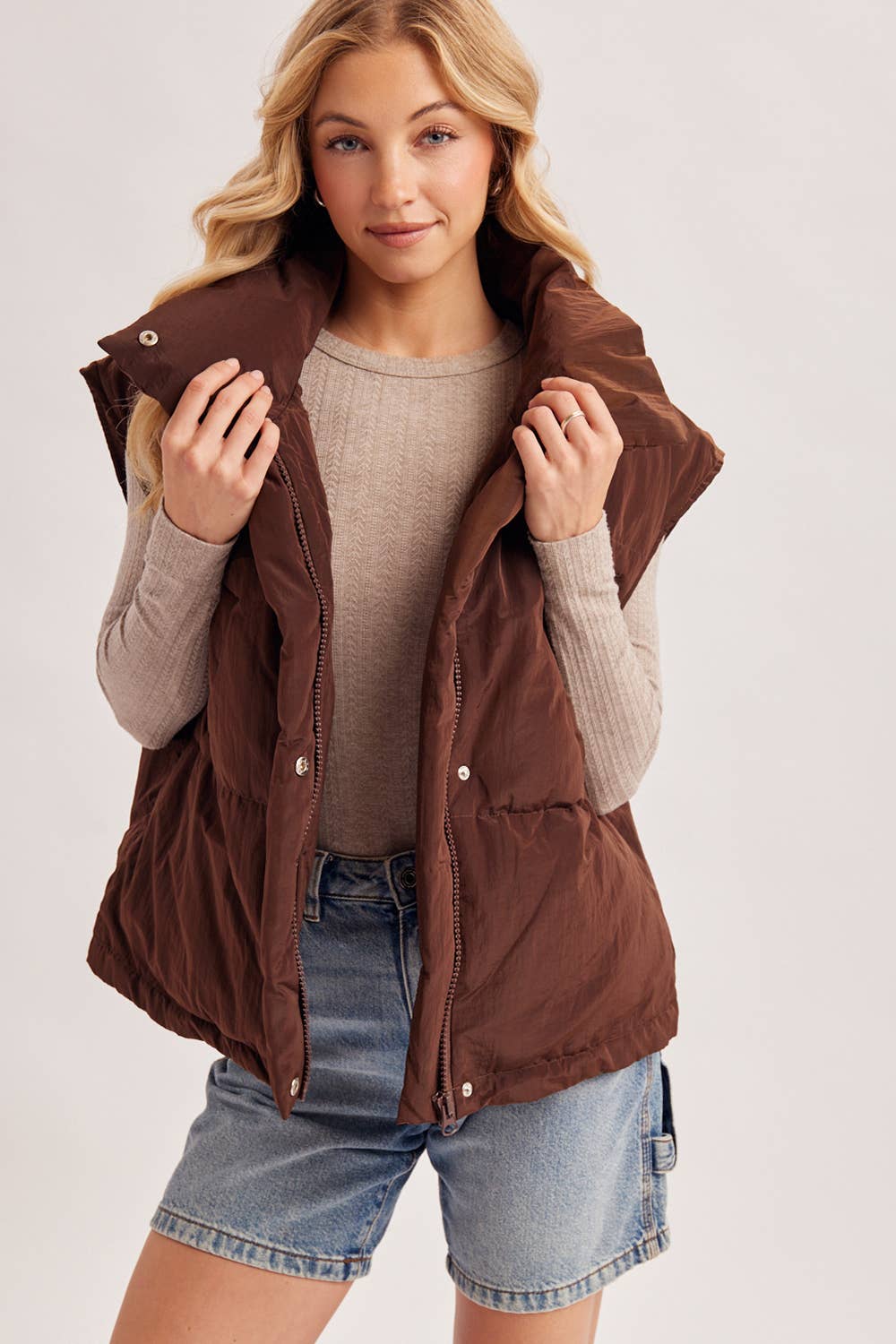 OVERSIZE HIGH NECK QUILTED PUFFER VEST