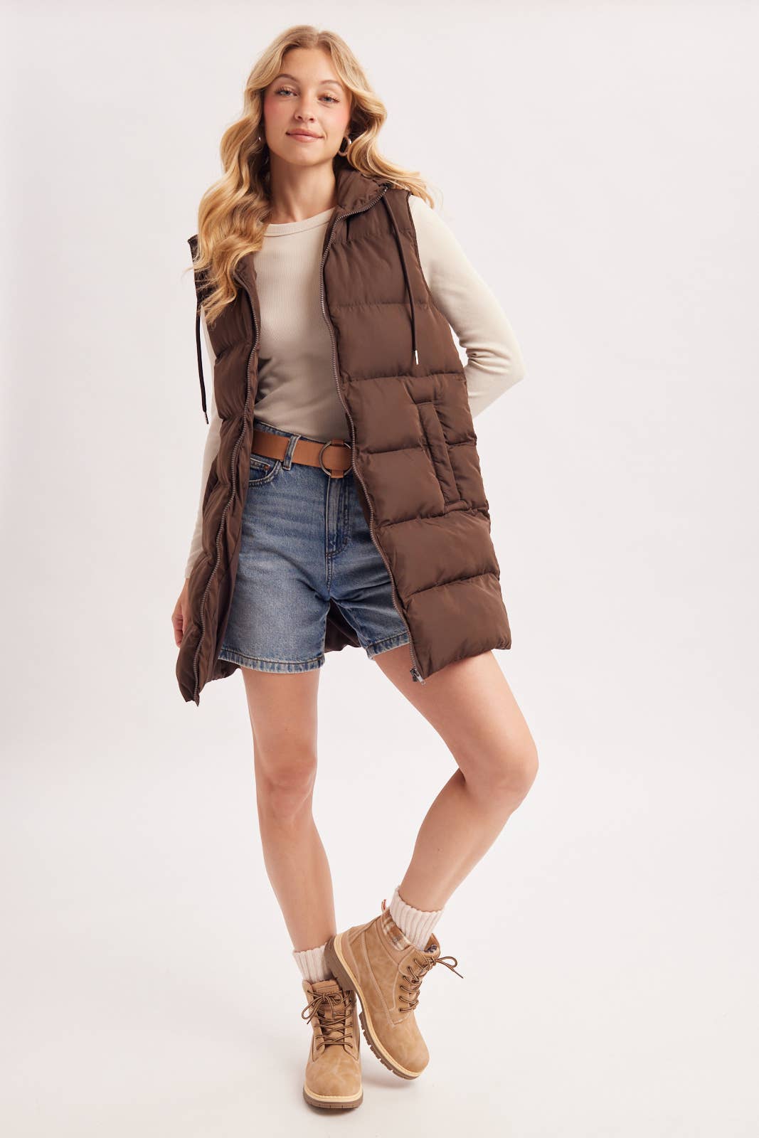 HOODED ZIPPER DOWN VEST