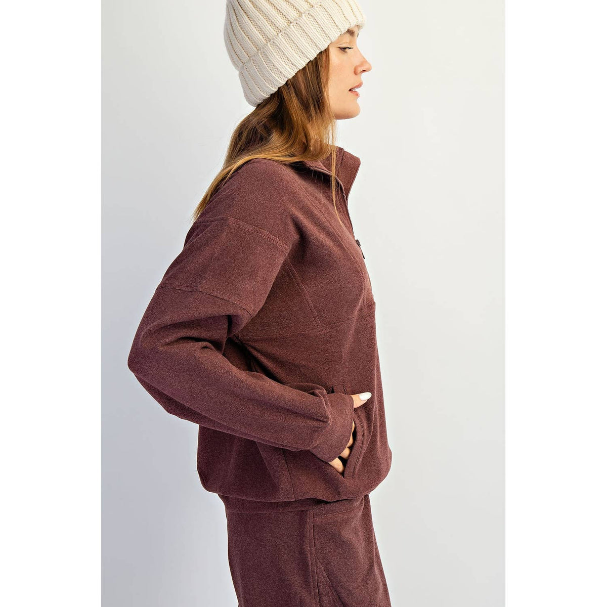 BRUSHED RIB QUARTER ZIP PULLOVER